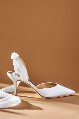 Badgley Mischka Blaze Satin Bow Stiletto Heels In White