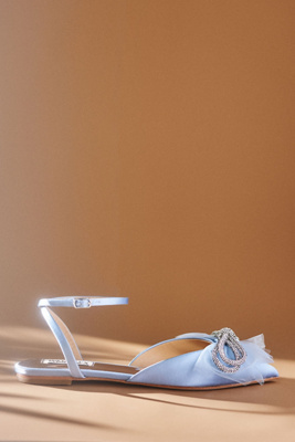 Badgley Mischka Sabina Satin Crystal-knot Ballerina Flats In Blue