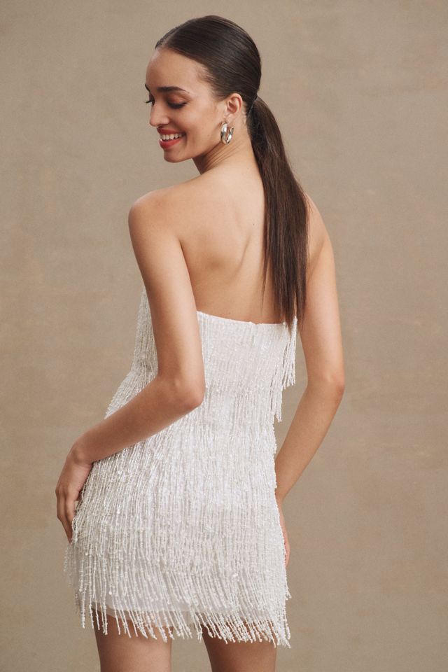 BHLDN Arabella Strapless Sequin Fringe Mini Dress | Anthropologie