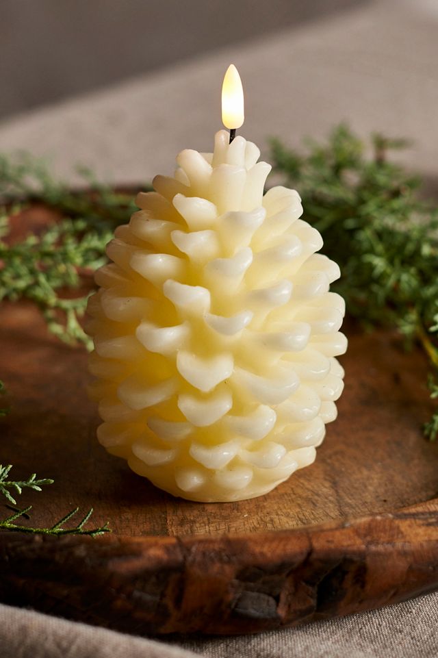 Flameless Pine Cone Candle, White #1