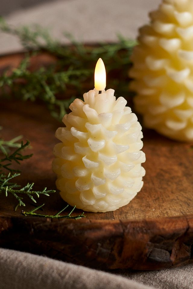 Flameless Pine Cone Candle, White #2