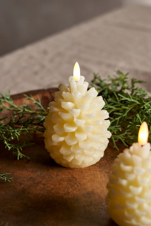 Flameless Pine Cone Candle, White #3