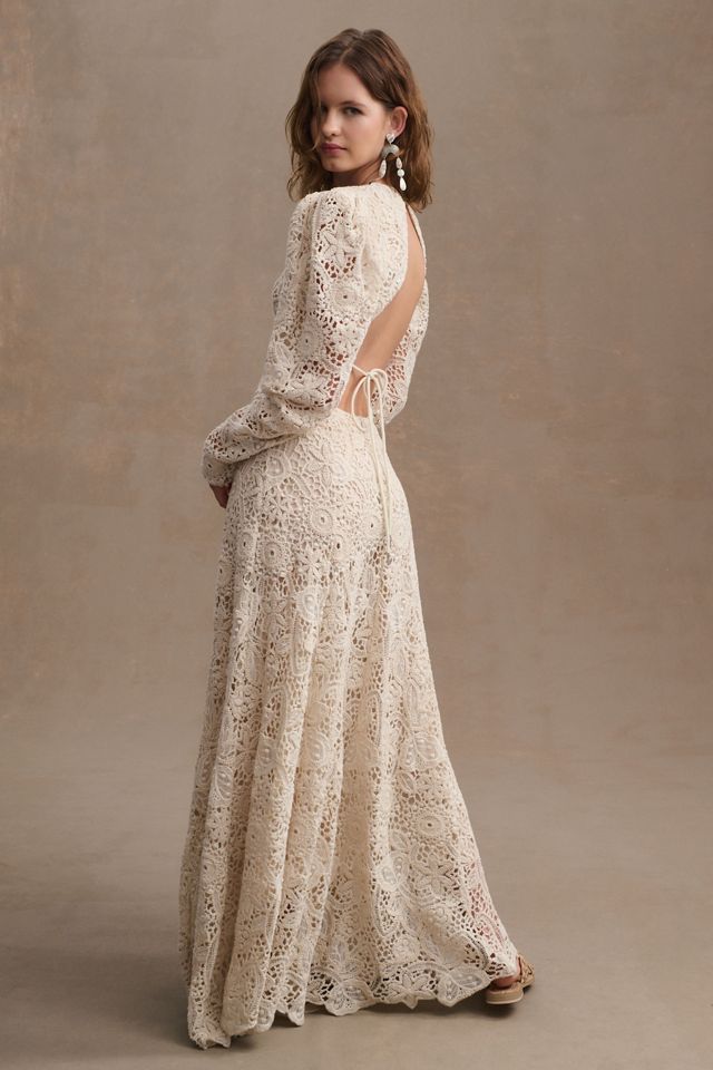 Magali Pascal Pandora Plunge V-Neck Open-Back Crochet Gown #2