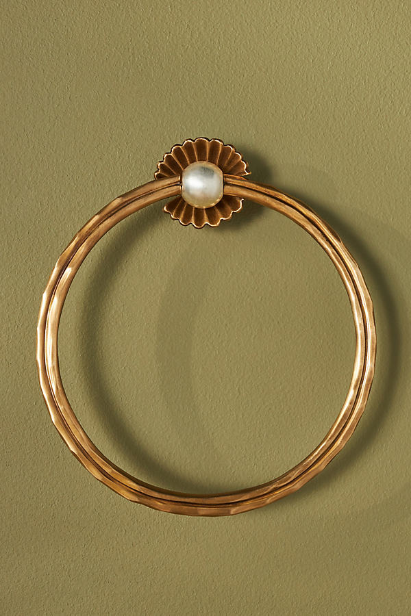 Anthropologie Cristal Brass Pearl Towel Ring In Brown