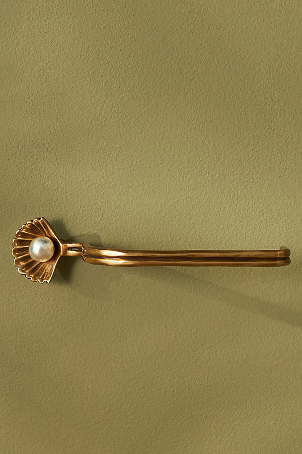 Anthropologie Cristal Pearl Brass Toilet Roll Holder In Brown