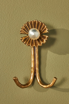 Anthropologie Cristal Pearl Brass Towel Wall Hook In Brown