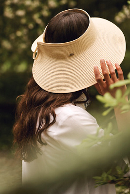 Terrain Wide Brim Woven Visor In Beige