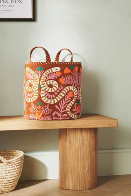 Anthropologie Kaia Snake Embroidered Storage Basket