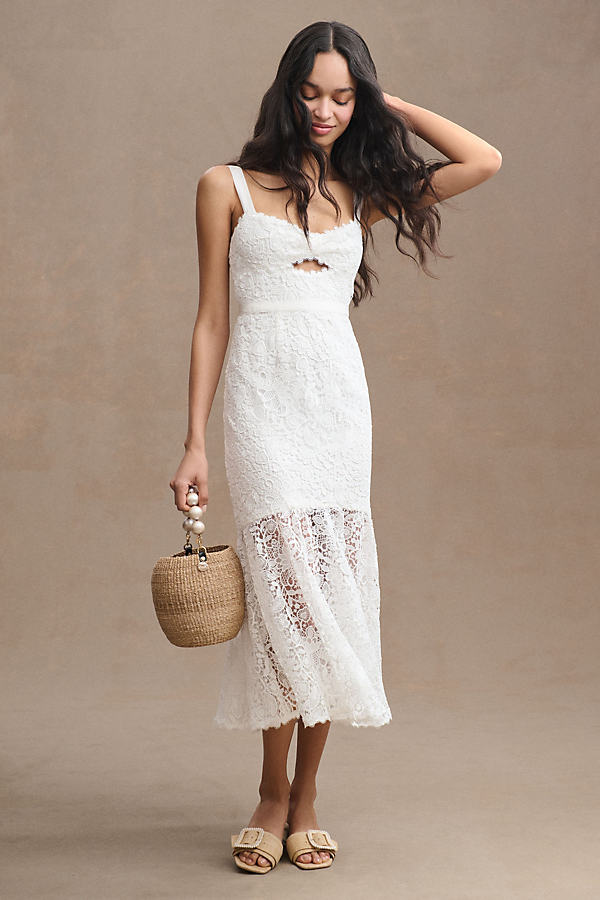 Saylor Malina Sleeveless Lace Cutout Midi Dress In White