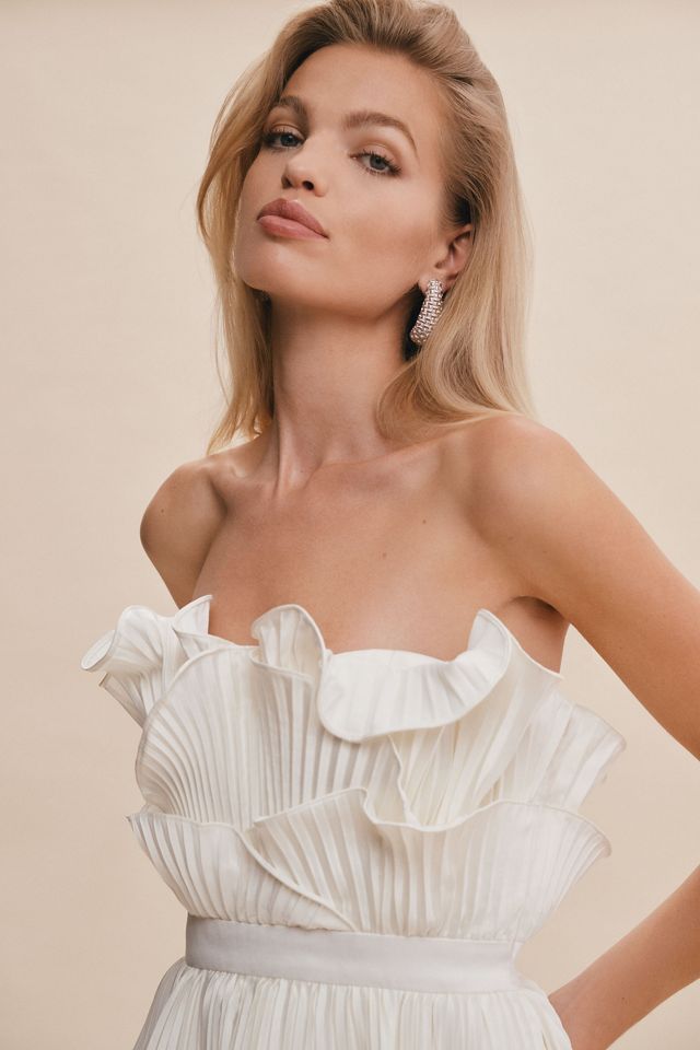 AMUR Judah Strapless Tiered Scallop Pleated Column Dress #1
