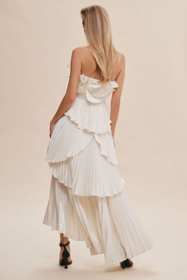 AMUR Judah Strapless Tiered Scallop Pleated Column Dress #2