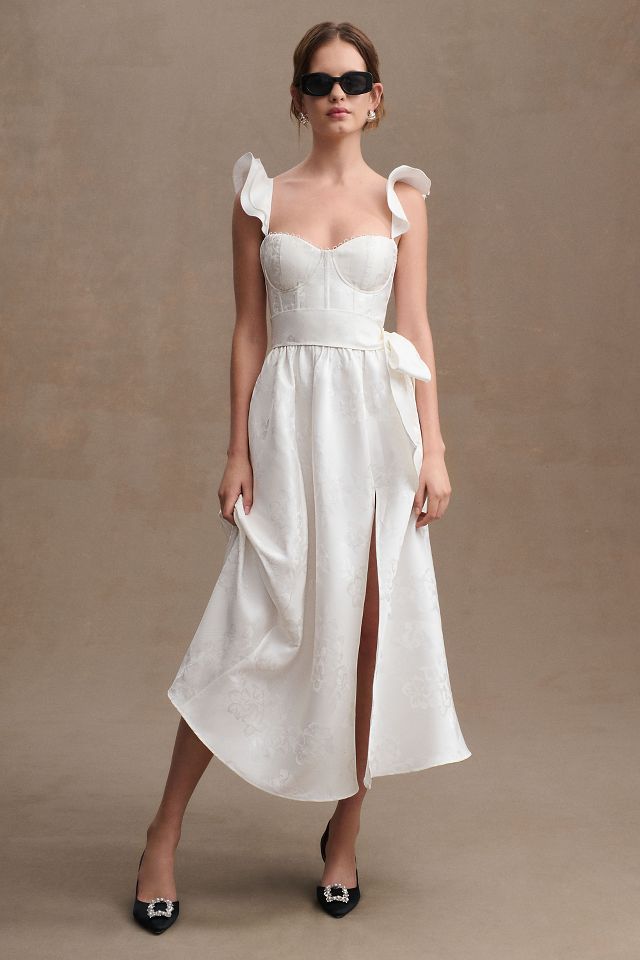 V. Chapman Vera Satin Ruffled-Sleeve Bustier Midi Dress #1