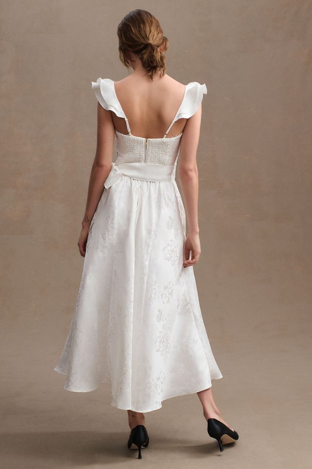 V. Chapman Vera Satin Ruffled-Sleeve Bustier Midi Dress #2