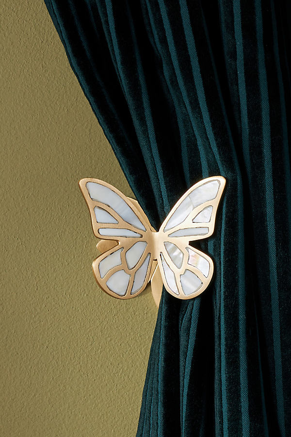 Anthropologie Delia Mother-of-pearl Brass Butterfly Curtain Holdback In White