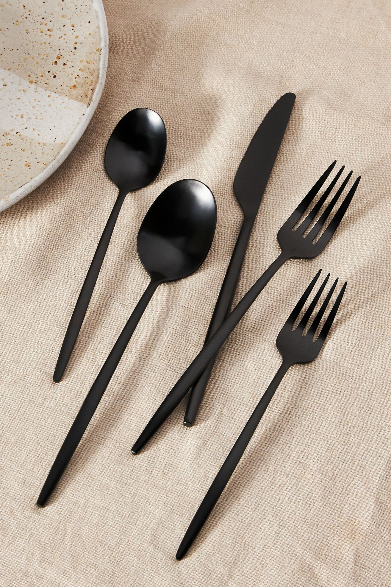 Gaze Satin Flatware 20-Piece Place Setting - Black, Standard, Set of 20