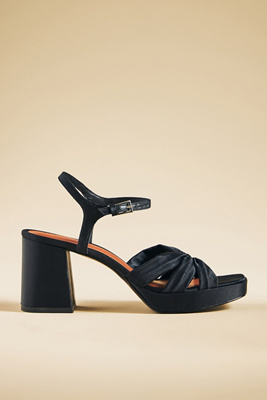 Reformation Maize Satin Platform Sandals In Black