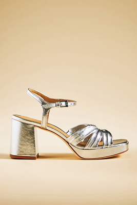 Shop Reformation Maize Platform Heeled Sandals In Silver