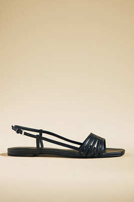 Reformation Millie Lattice Flat Sandals In Black Leather