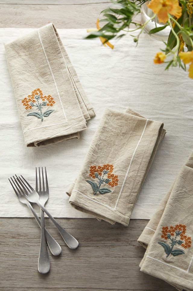 Orange Flower Cotton Napkins, Set of 4 #1