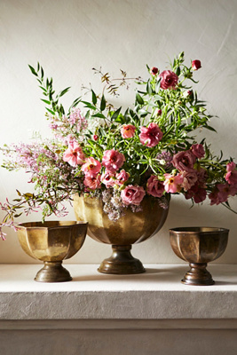 Antiqued Iron Bowl Vases, Set of 3