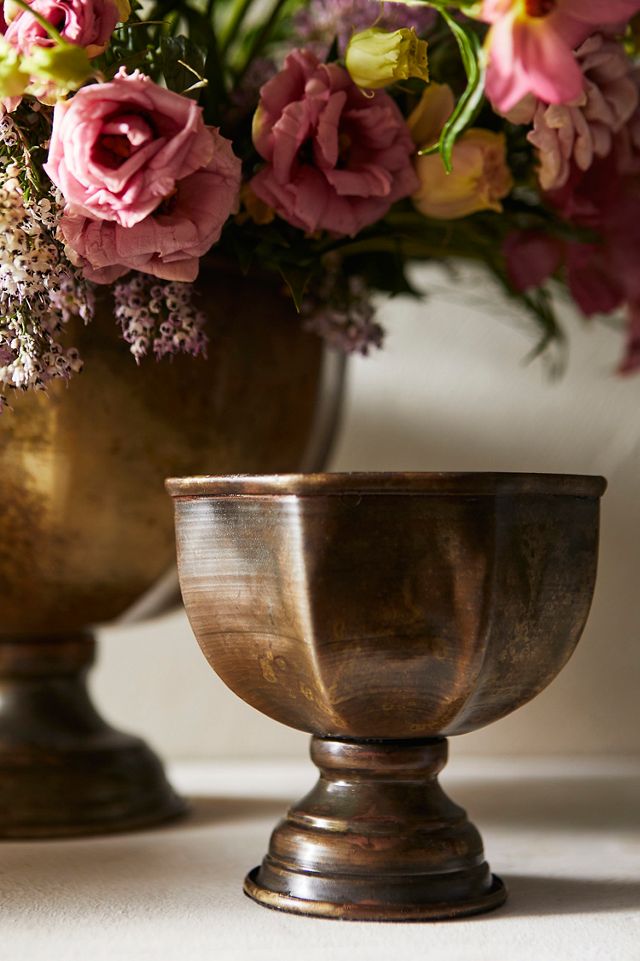 Antiqued Iron Bowl Vases, Set of 3