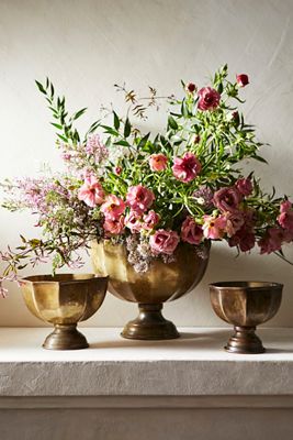 Antiqued Iron Bowl Vases, Set of 3
