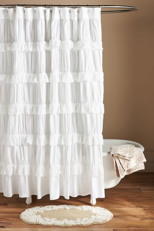 White ruffle shower deals curtain