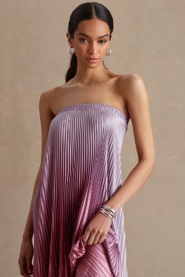 L'idée L'idee Bisous Pleated Strapless Gown In Mave Ombre