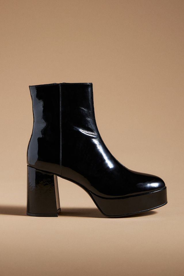 Faux Patent Leather Platform Ankle Boots