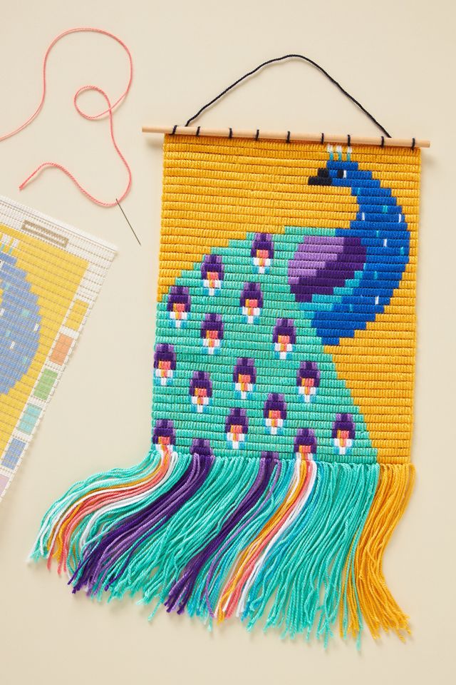 Peacock Needlepoint Wall Art DIY Kit AnthroLiving