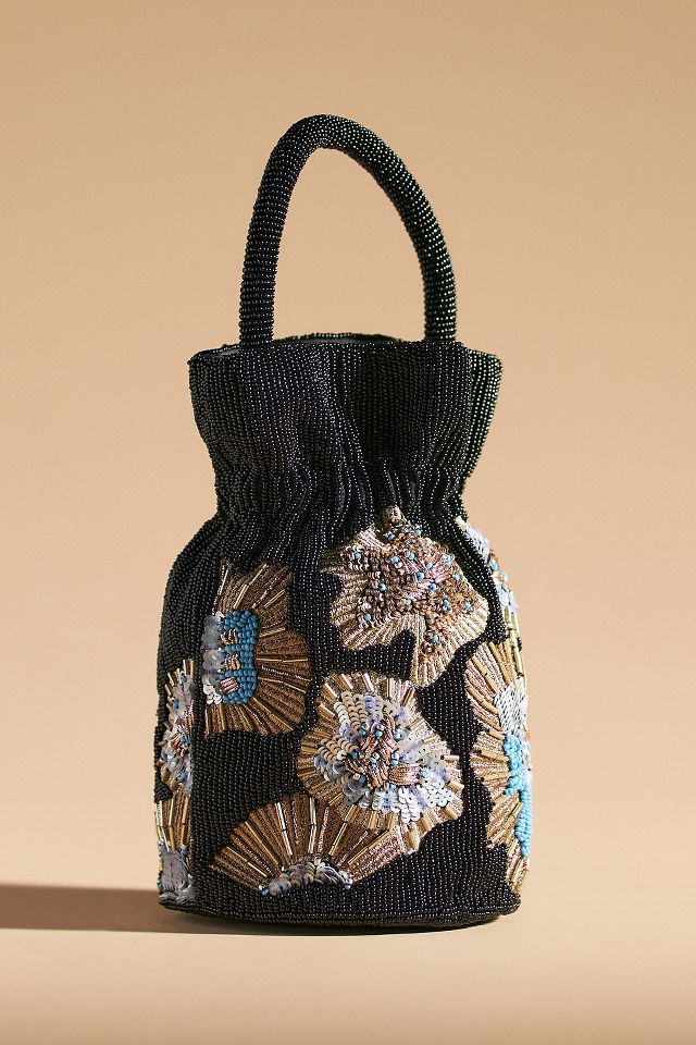 By Anthropologie Beaded Floral Bucket Bag