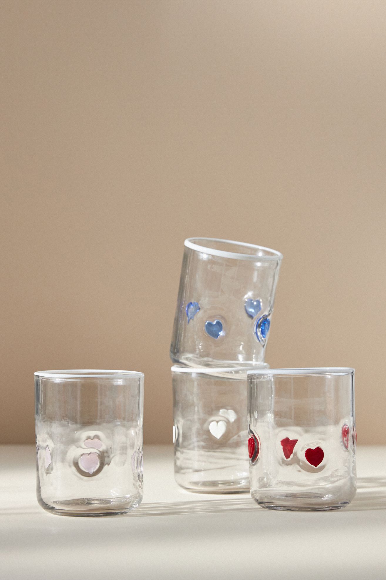 Icon Juice Glasses, Set of 4 - Valentina Hearts, Set of 4 White