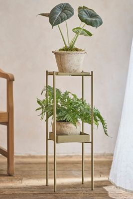 Two Tier Iron Plant Stand, Green
