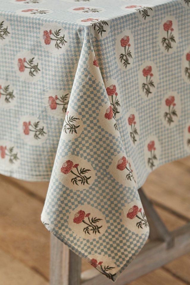 Soil to Studio Tablecloth, Floral + Blue Diamond #1