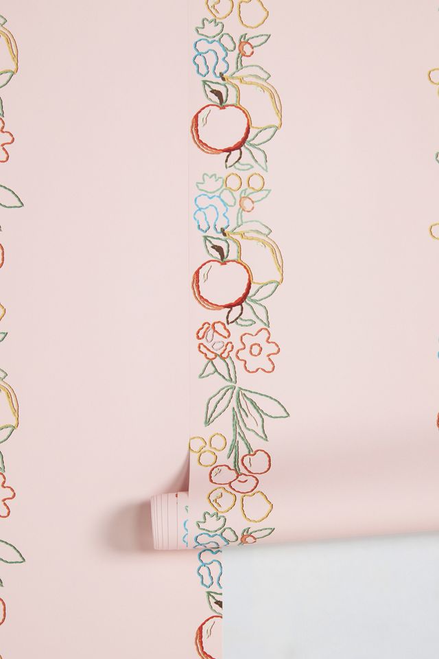 Lingua Franca Embroidered Fruit Vines Floral Wallpaper #1