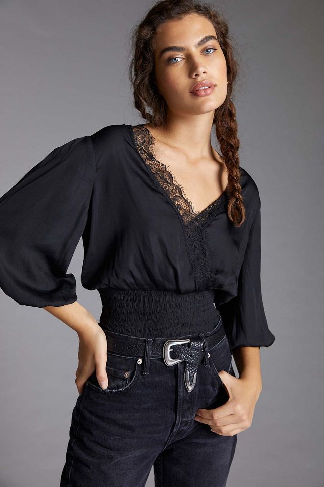 Deep v store lace top