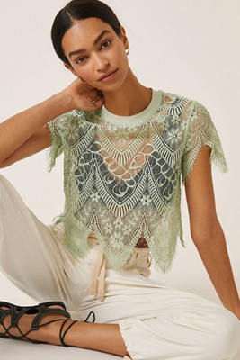【美品】 YILON Bloom lace set blouse Ming Wang Western Stretch Cotton Floral Lace Cut-Out Point