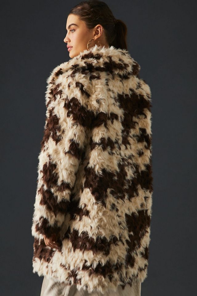 Cow print faux hot sale fur jacket