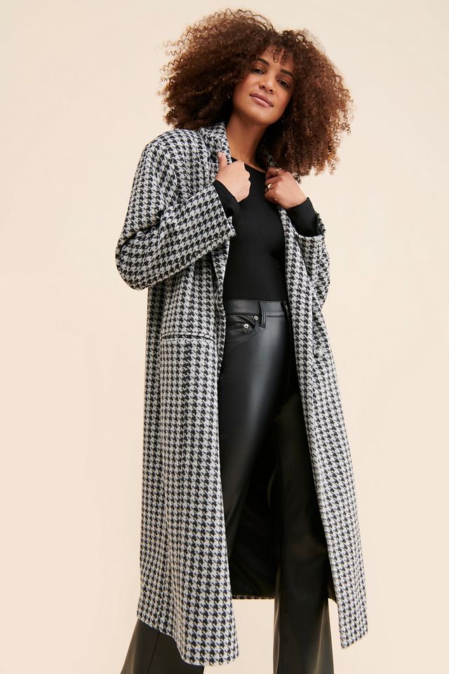 Long hot sale houndstooth coat