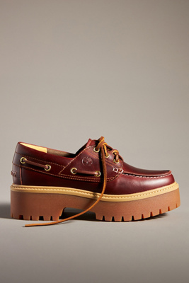 Timberland Stone Street Notched Leather Boat Shoes Women In Red