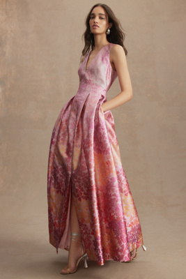 Sachin & Babi Brooke Sleeveless Pleated Floral-print Gown In Pink