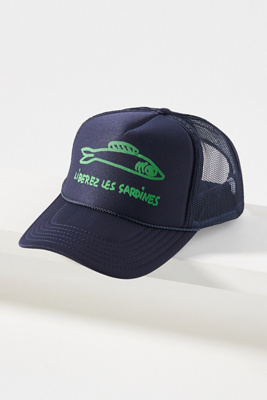 Anthropologie  Sardine Blue One Size New Embellished Trucker Hat We main image 3