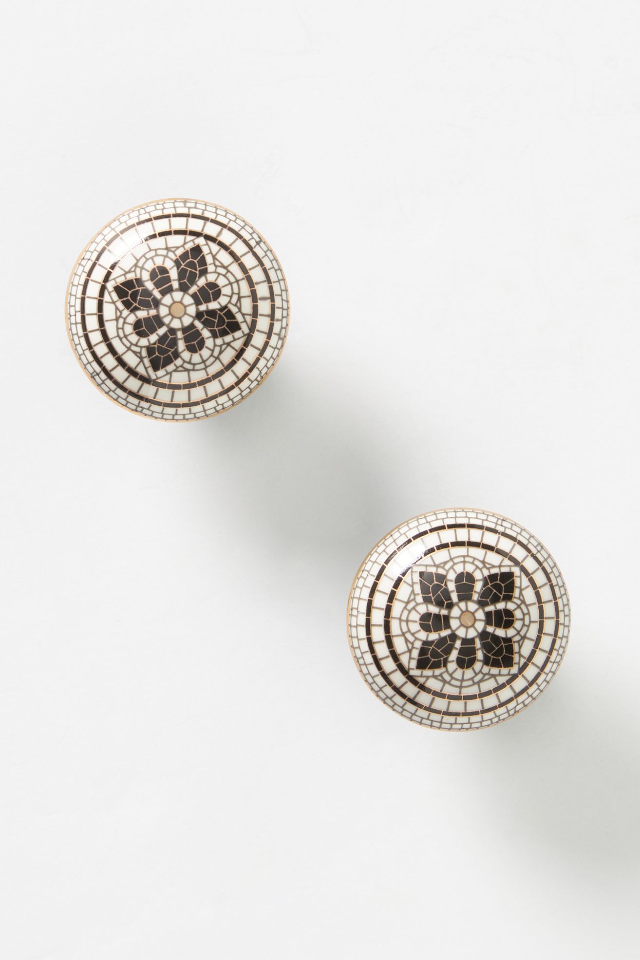 Bistro Tile Stoneware 24k Gold Accent Knobs, Set of 2 - Black, One Size