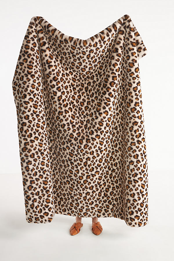 Anthropologie Chester Cheetah Print Faux Fur Throw Blanket