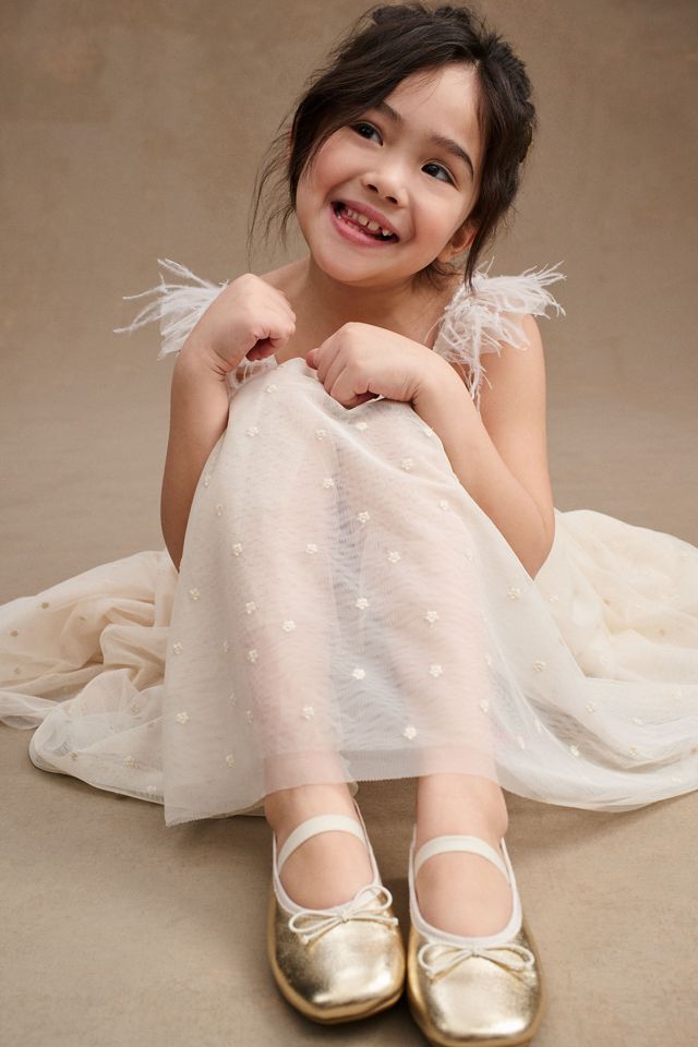 Rylee + Cru Poppy Feathered-Strap Embroidered Tulle Flower Girl Dress ...
