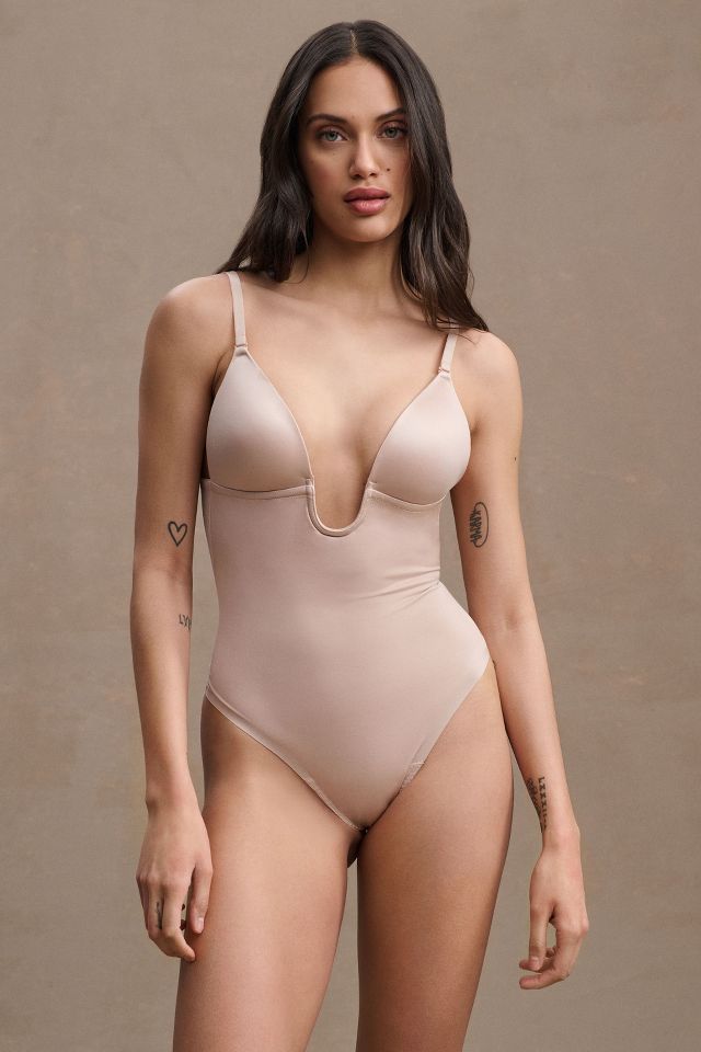 Suit Your Fancy Shaping Plunge Low-Back Thong Bodysuit