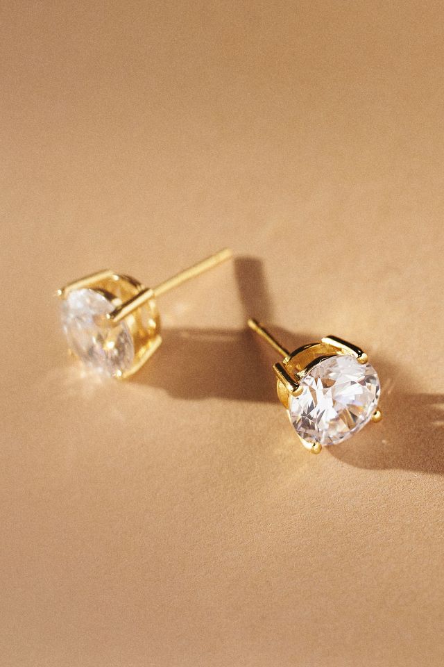 14K Gold Cubic Zirconia Solitaire Stud Earring | Adina Eden Jewels