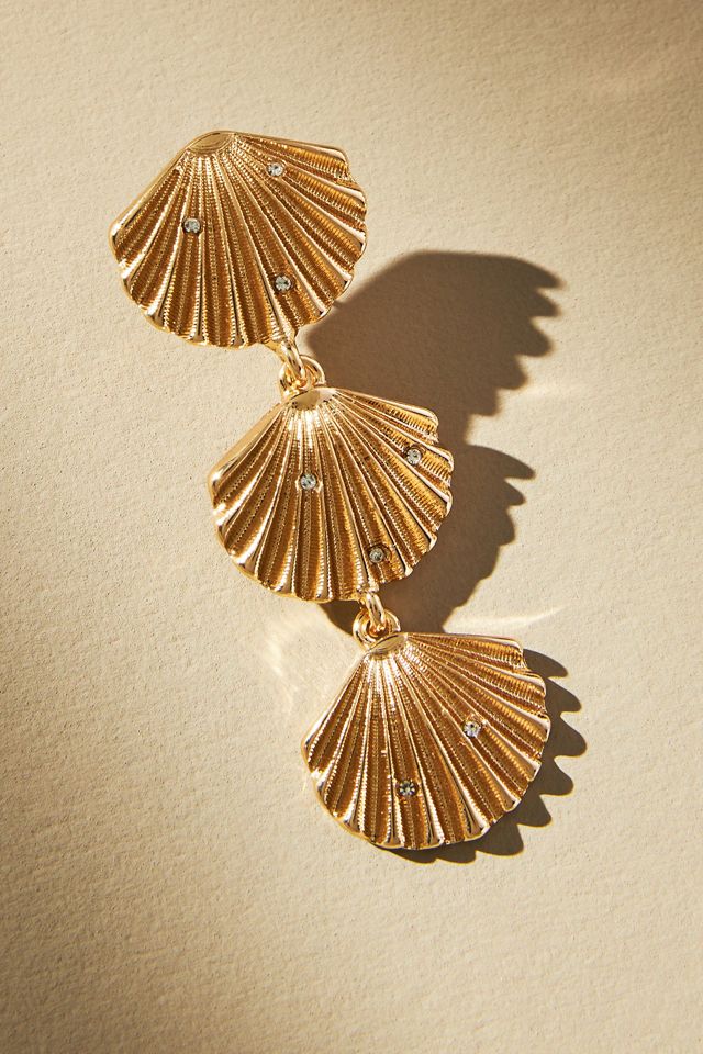Triple Scalloped Shell Drop Earrings #1