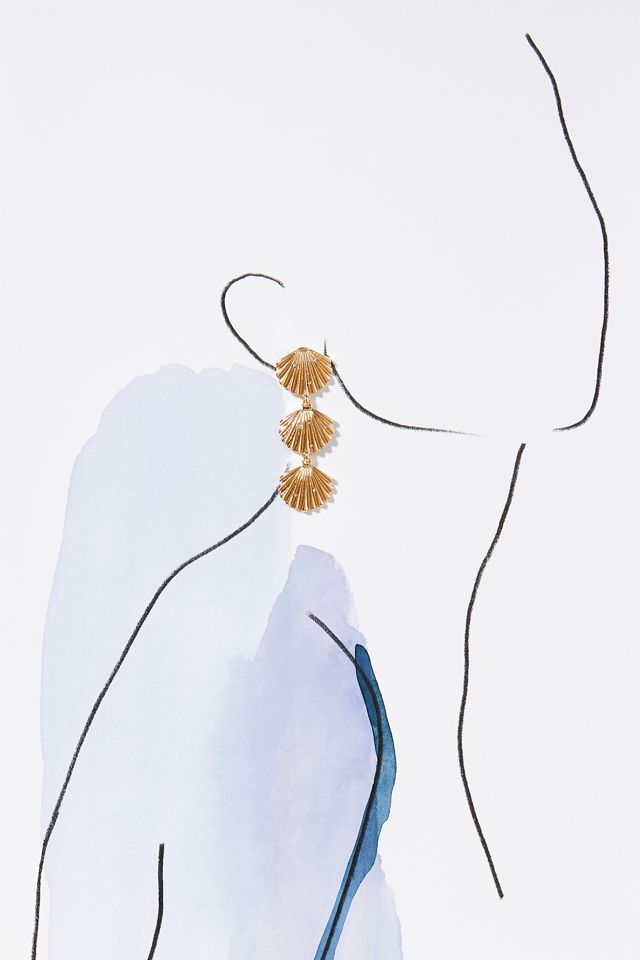 Triple Scalloped Shell Drop Earrings #2