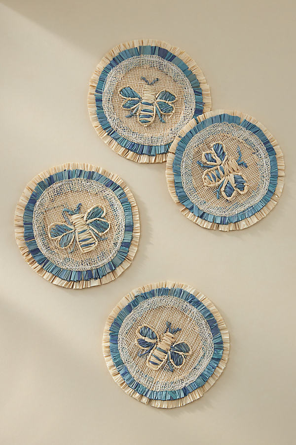 Anthropologie Joanna Buchanan Woven Straw Bee Coasters, Set Of 4 In Beige